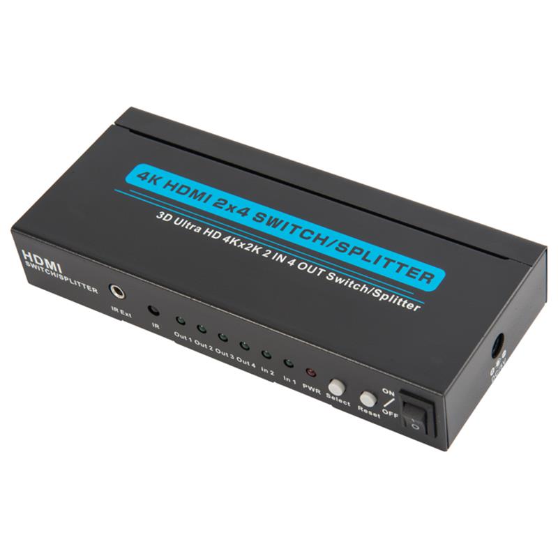 4K \/ 30Hz HDMI 2x4 Switcher \/ Splitter Ondersteuning 3D Ultra HD 4Kx2K \/ 30Hz