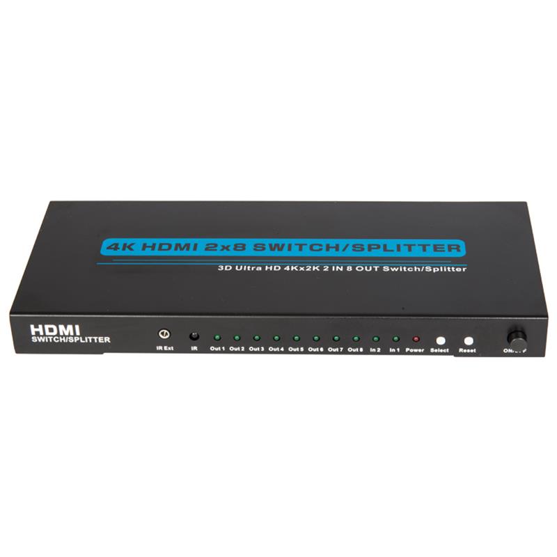 4K \/ 30Hz HDMI 2x8 Switcher \/ Splitter Ondersteuning 3D Ultra HD 4Kx2K \/ 30Hz