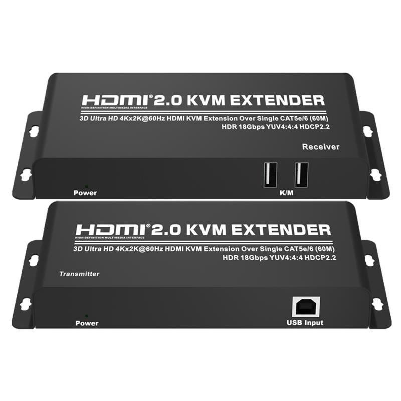 HDMI 2.0 KVM-extender 60 m via enkele CAT5e \/ 6-ondersteuning Ultra HD 4Kx2K @ 60Hz HDCP2.2