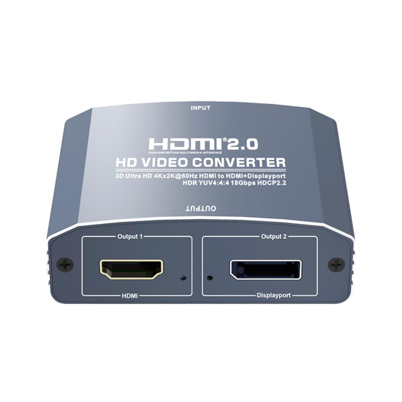 3D Ultra HD 4Kx2K @ 60Hz HDMI naar HDMI + DP Converter Ondersteuning HDMI2.0 18Gbps HDR YUV4: 4: 4 HDCP2.2